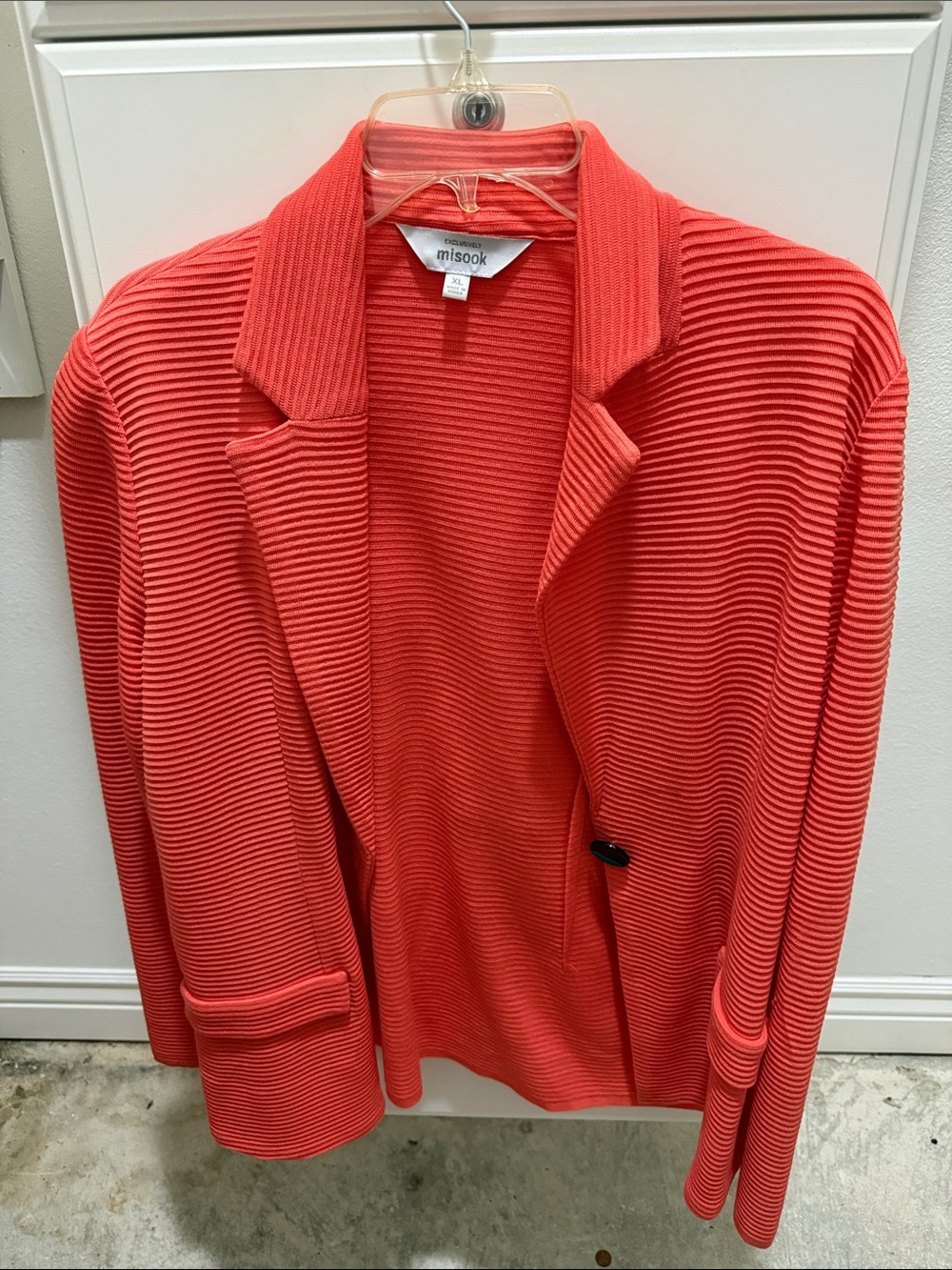 Misook Coral Ribbed Open Blazer with Notch Collar